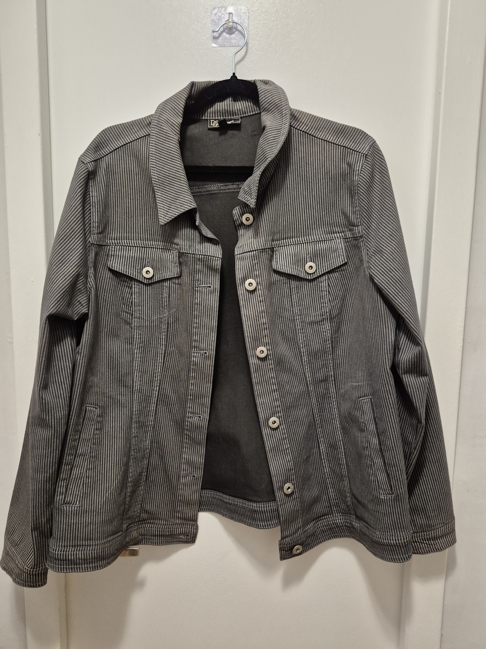 DG2 Wonens Grey Pinstriped Lightweight Denim Jacket